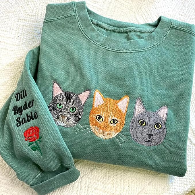 NAZENTI Custom Photo Pet Embroidered Sweatshirt, Custom Dog Face Embroidered Sweatshirt, Dog Mom Sweater,Cat Sweater