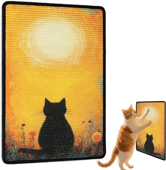 Cat Scratching Mat, 23.6 x 15.7'' Large Sisal Cat Scratch Pad with Non-Slip Backing, Cat Scratcher Mat for Floor, Wall, Sofa & Furniture Protection((YellowSilence)