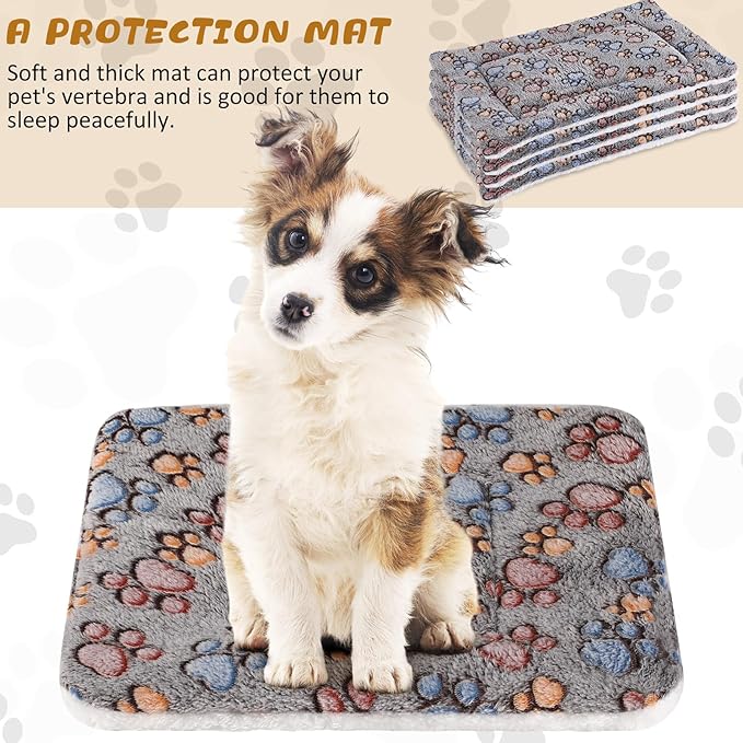 Tuanse 4 Pack Ultra Soft Dog Cat Bed Mat Small Animal Guinea Pig Bed with Cute Print Reversible Fleece Dog Crate Kennel Pad Cozy Washable Thickened Hamster Pet Beds Mat(23 x 18 Inches,Gray)