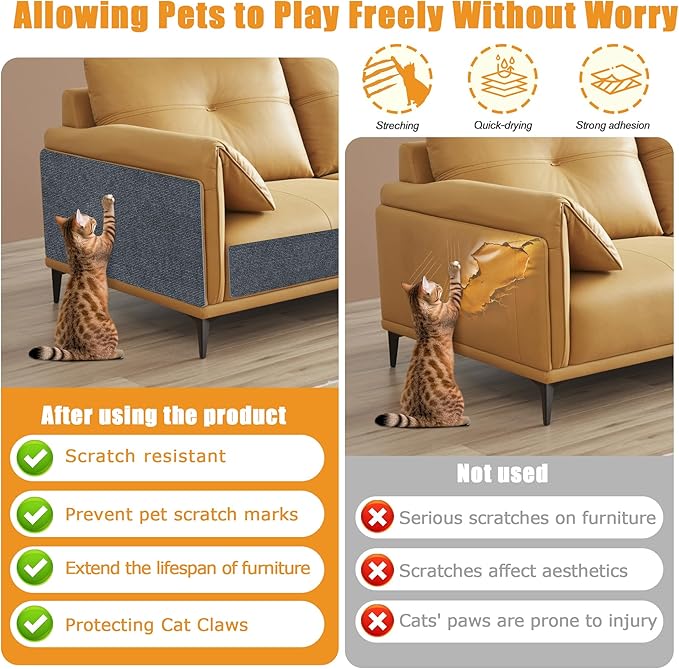 cat Scratching mat Self-Adhesive, Trimmable Furniture Protector for Couch, Sofa, Wall & Cat Trees - Durable Scratch Pad with Nano Tape, DIY Climbing Carpet for Indoor Cats (Dark Grey, 39.3"x15.8")