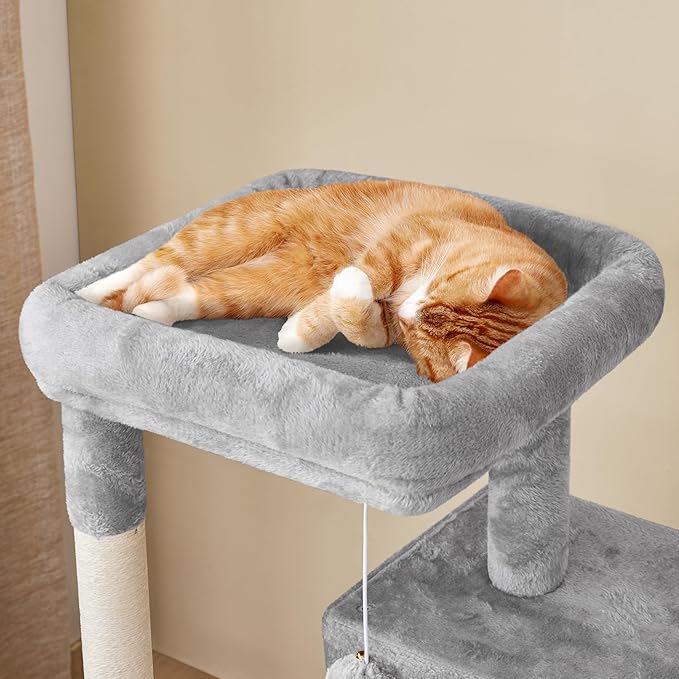 Yaheetech 42in Cat Tree Tower with Scratching Posts, Plush Condo, Ramp & Perch, Multi-Level Climber for Indoor Cats & Kittens, Light Gray