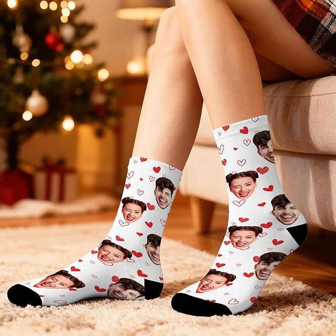 D-Story Custom Face Socks, Personalized Photo Picture on Socks, Unisex Athletic Crew Socks for Men Women