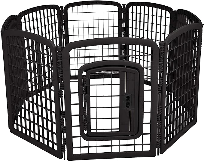 Amazon Basics 8-Panel Octagonal Plastic Dog Playpen, Portable Indoor/Outdoor Pet Fence with Gate, Exercise Pen for Puppies and Small Animals, 34 inches, Black