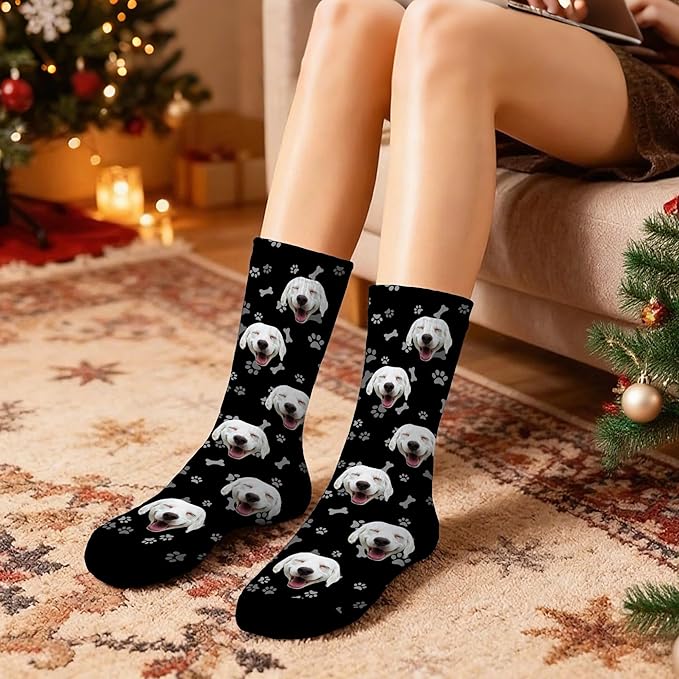 D-Story Custom Face Socks, Personalized Photo Picture on Socks, Unisex Athletic Crew Socks for Men Women
