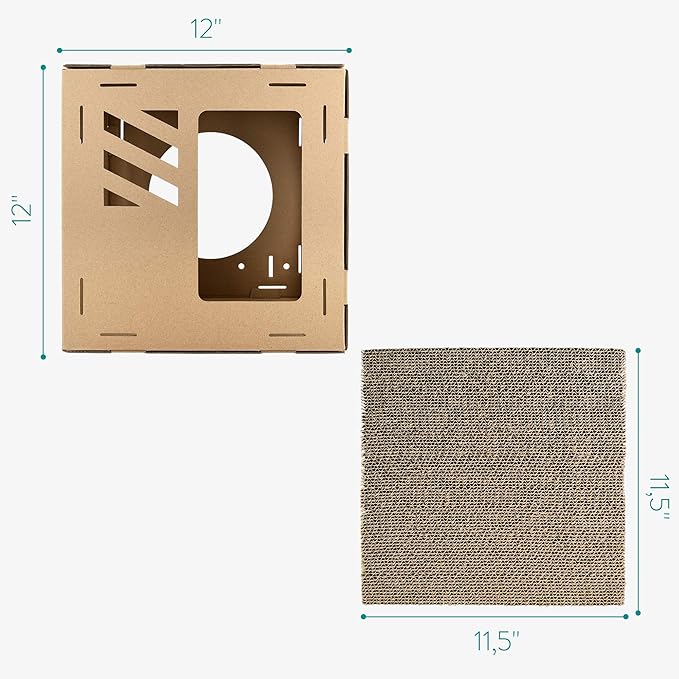 Navaris Modular Cardboard Cat House - DIY Corrugated Cardboard Configurable Play Tower Condo for Small Cats, Kittens, Rabbits - 4 Cubes with 2 Bridges