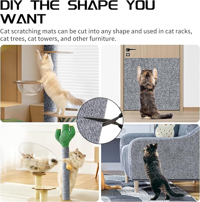 2 Pcs Total 78.8"x15.8" Cat Scratch Mat, Cat Scratch Couch Furniture Protector, Trimmable Self-Adhesive Cats Scratch Pads, DIY Cat Scratcher for Wall Protector and Covering Cat Tower (Light Grey)