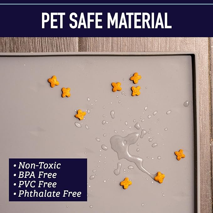 Leash Boss Dog Food Mat - Waterproof Cat & Dog Bowl Mat for Food and Water, Silicone Pet Feeding Mats for Floors, Non-Slip Placemat with High Edges, Puppy Essentials (ML: 20"x13", Navy)