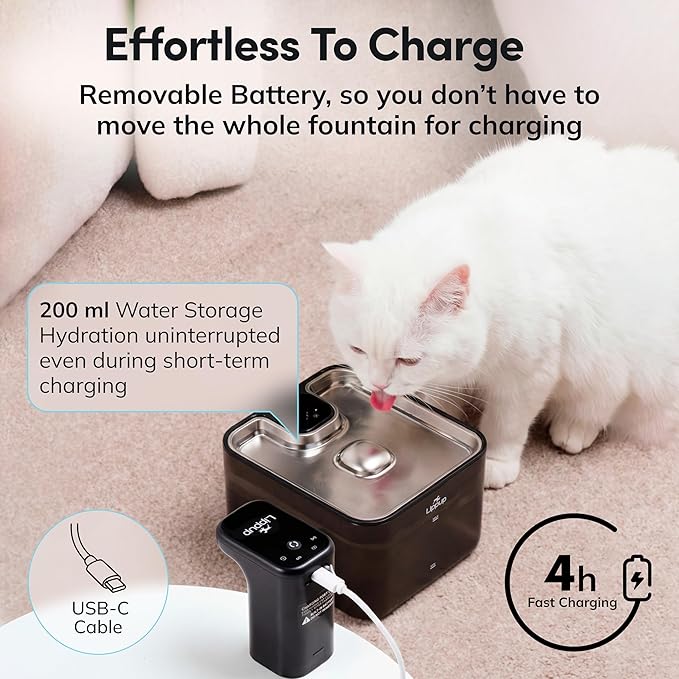 Cat Water Fountain Cordless, 88oz/2.6L Wireless Pet Water Fountains for Cats Indoor, Battery Operated Cat Drinking Fountain with Motion Sensor, Ultra Quiet Pump, BPA-Free, White