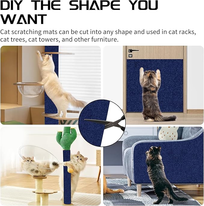 2 Pcs Total 78.8"x15.8" Cat Scratch Mat, Cat Scratch Couch Furniture Protector, Trimmable Self-Adhesive Cats Scratch Pads, DIY Cat Scratcher for Wall Protector and Covering Cat Tower (Blue)