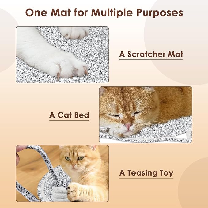 Cat Scratcher Mat, Natural Cotton Rope Cat Scratch Pad, 15.7'' Round Horizontal Floor Cat Scratching Pads for Indoor Cats, Cat Furniture Protector for Wall, Couch, Carpets, Sofas