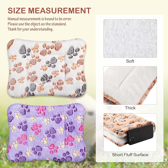 Tuanse 4 Pack Ultra Soft Dog Cat Bed Mat Small Animal Guinea Pig Bed with Cute Print Reversible Fleece Dog Crate Kennel Pad Cozy Washable Thickened Hamster Pet Beds Mat(13 x 10 Inches,Vivid Color)