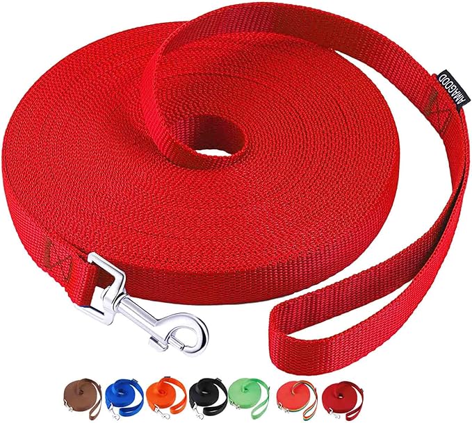 AmaGood Dog/Puppy Obedience Recall Training Agility Lead-15 ft 20 ft 30 ft 50 ft Long Leash-for Dog Training,Recall,Play,Safety,Camping (50feet, Red)