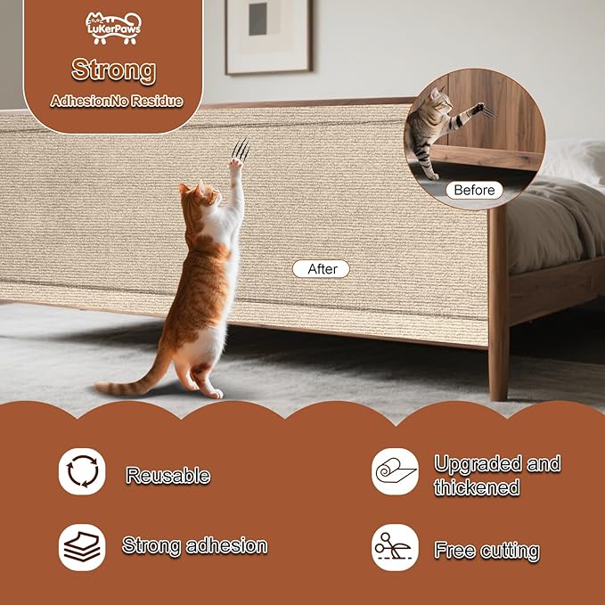 Cat Scratch Mat, Self-Adhesive Trimmable cat Scratch Furniture Protector for Couch, cat Scratch pad，cat Tree，DIY Climbing Carpet for Cat Tower Replacement Pads (Black, 78.7" x 15.8")