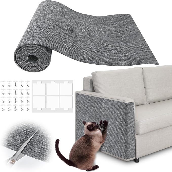 Cat Scratch Furniture Protector - 78.7" x 15.8" Trimmable Self-Adhesive Cats Claws Scratch Pads, Sisal DIY Climbing Couch Protector for Scratch Post Cat Tree Replacement Indoor (Light Gray)