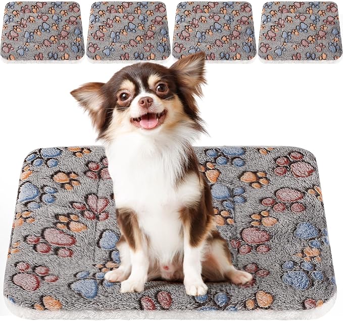 Tuanse 4 Pack Ultra Soft Dog Cat Bed Mat Small Animal Guinea Pig Bed with Cute Print Reversible Fleece Dog Crate Kennel Pad Cozy Washable Thickened Hamster Pet Beds Mat(23 x 18 Inches,Gray)