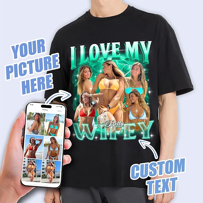 Tehg & Tuhg Custom T Shirts with Picture, Vintage Bootleg Rap Tee, Boyfriend Girlfriend, Unique Gift for Birthday Anniversary