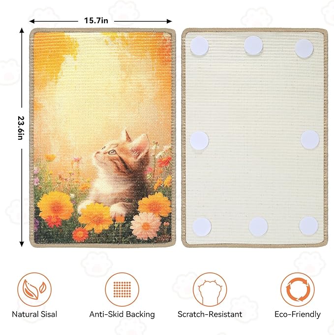 Cat Scratching Mat, 23.6 x 15.7'' Large Sisal Cat Scratch Pad with Non-Slip Backing, Cat Scratcher Mat for Floor, Wall, Sofa & Furniture Protection(OrangeWarm)