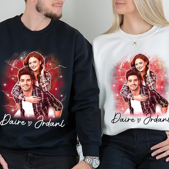 Tehg & Tuhg Custom T Shirts with Picture, Vintage Bootleg Rap Tee, Boyfriend Girlfriend, Unique Gift for Birthday Anniversary