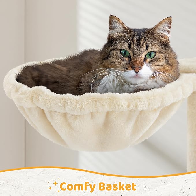 Yaheetech Cat Tree, 54in Tall Cat Tower for Indoor Cats with Extended Platform & Basket, Spacious Cat Condo, Funny Hammock, Scratching Posts and Ladder, Beige