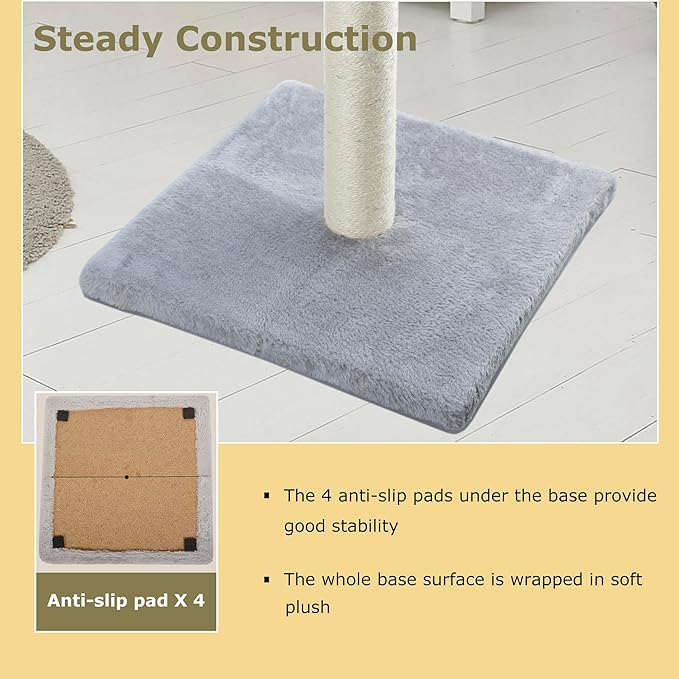 Dimaka 29" Height Tall Cat Scratching Post, Claw Scratcher with Sisal Rope and Covered with Soft Smooth Plush, Vertical Scratch [Full Strectch] for Standard Size Cats(Grey, 29 inches for All Cats)