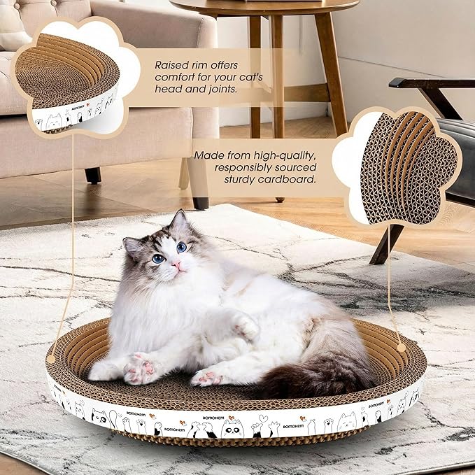 3Pack Extra Large Versatile Cardboard cat Scratcher & Lounger bed, High-Density cat Scratch Pads for Indoor Cats Grinding Claws, Ergonomical curved Cat Scratching Board, Couch Protector from Cat Claws