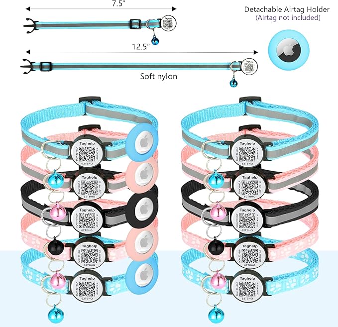 Upgraded Version - Reflective Cat Collar with Bell, Solid & Safe Collars for Cats, Nylon, Mixed Colors, Pet Collar, Breakaway Cat Collar Charms, Free Replacement, Fits Most Cats (Blue)