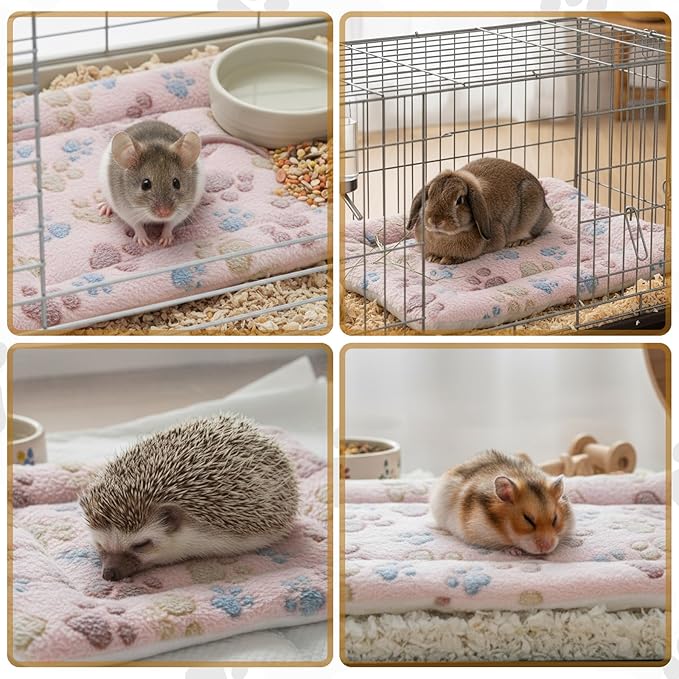 Tuanse 4 Pack Ultra Soft Dog Cat Bed Mat Small Animal Guinea Pig Bed with Cute Print Reversible Fleece Dog Crate Kennel Pad Cozy Washable Thickened Hamster Pet Beds Mat(13 x 10 Inches,Light Brown)