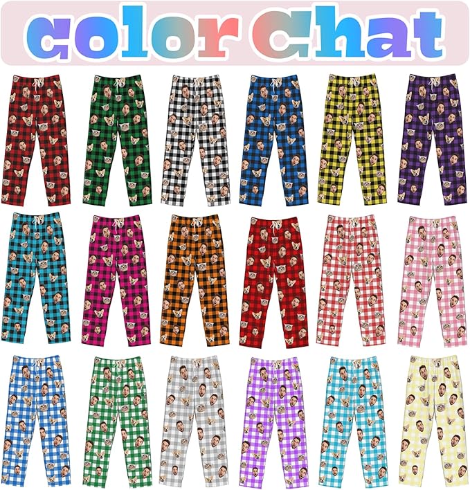 Custom Pajamas Pants Plaid Personalized Funny PJ Pant Design with Face Pajama for Men Women Dog Pet