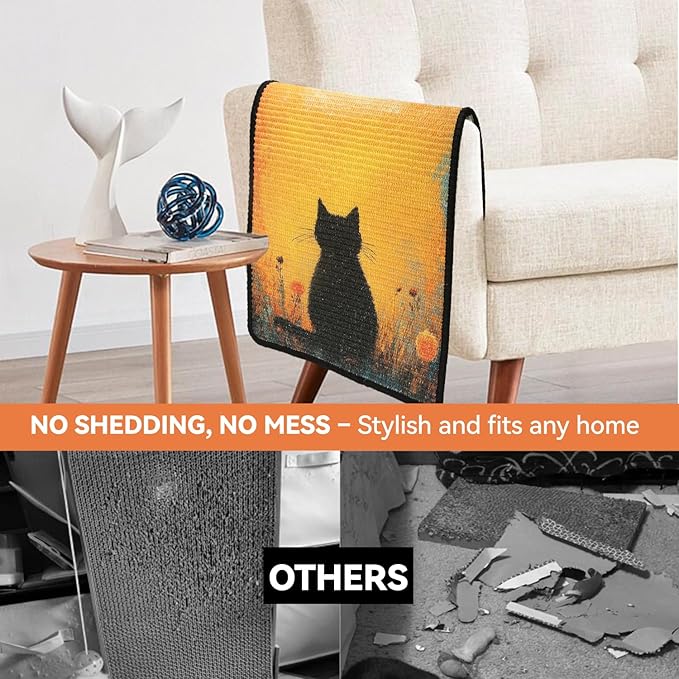Cat Scratching Mat, 23.6 x 15.7'' Large Sisal Cat Scratch Pad with Non-Slip Backing, Cat Scratcher Mat for Floor, Wall, Sofa & Furniture Protection((YellowSilence)