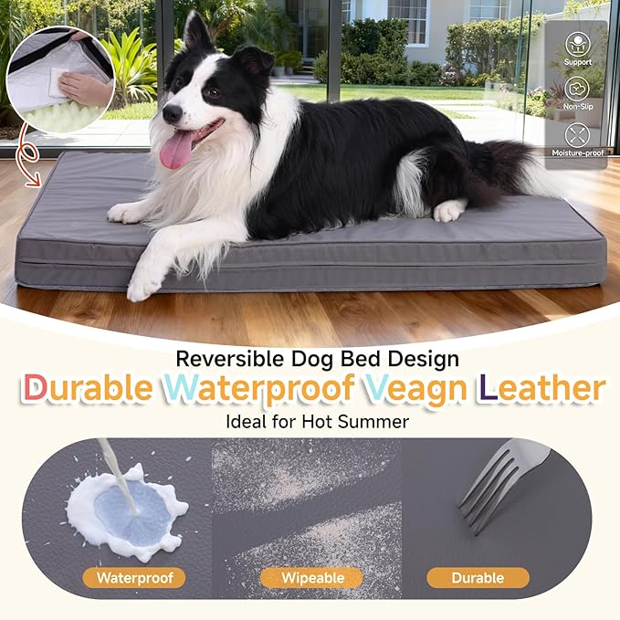 Waterproof Large Dog Bed - XL Dog Bed for Crate, Washable Crate Bed with Orthopedic Pet Mat with Egg Crate Foam, Anti-Slip, Reversible & Washable Cover, 41" x 27", Gray