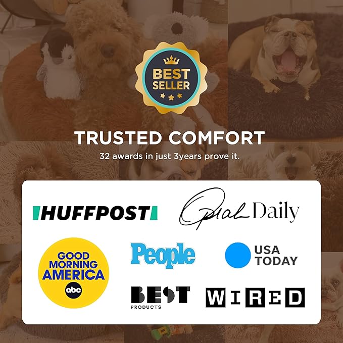 Bedsure Calming Dog Bed for Medium Large Dogs - Donut Washable Large Pet Bed, 33 inches Anti-Slip Round Fluffy Plush Faux Fur Dog Bed, Dark Grey