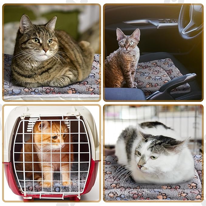 Tuanse 4 Pack Ultra Soft Dog Cat Bed Mat Small Animal Guinea Pig Bed with Cute Print Reversible Fleece Dog Crate Kennel Pad Cozy Washable Thickened Hamster Pet Beds Mat(23 x 18 Inches,Gray)