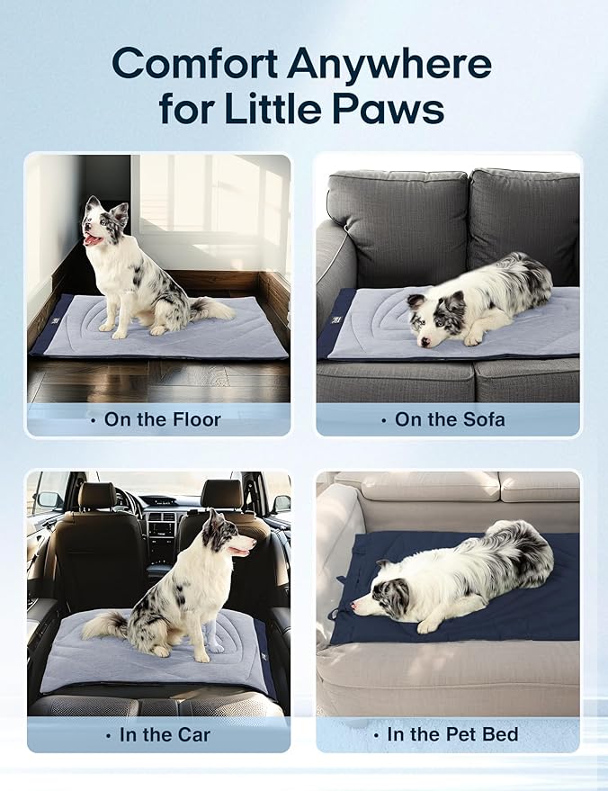ZonLi Dog Cooling Mat, 20" x 16"Small, Waterproof Cooling Pad for Cats & Rabbits, Portable & Durable Pet Mat for Crate, Trunk, Camping, Outdoors, Machine Washable, Tidal Blue