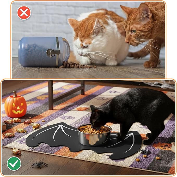 Pet Mat for Food and Water, Absorbent Non-Slip Quick Dry Dog Food Mat for Dog Cat Bowl Indoor Outdoor Pet Dining Gift Halloween Decorations (11.8 * 19.68in, Bat)