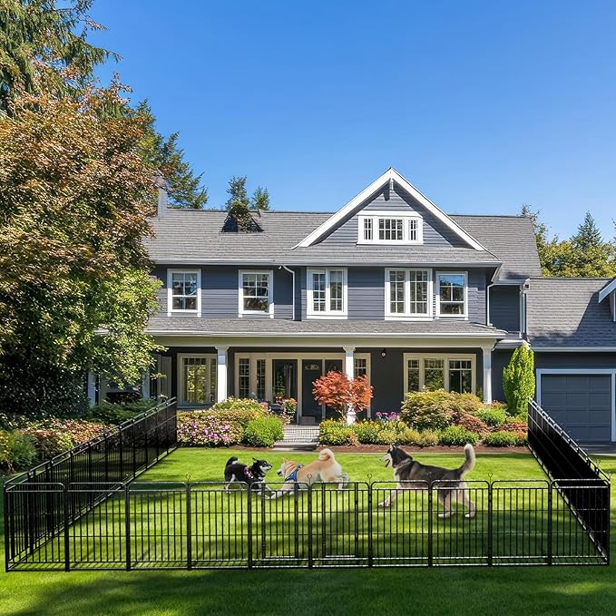 Dog Fence Outdoor 32 Piece Panels 32" Height, Square Steel Pipe with Reinforced Crossbars, Anti-Rust Heavy Duty Dog Playpen with Doors Portable for Yard RV Camping, Total 71FT, 406 Sq.ft, Snowy Black