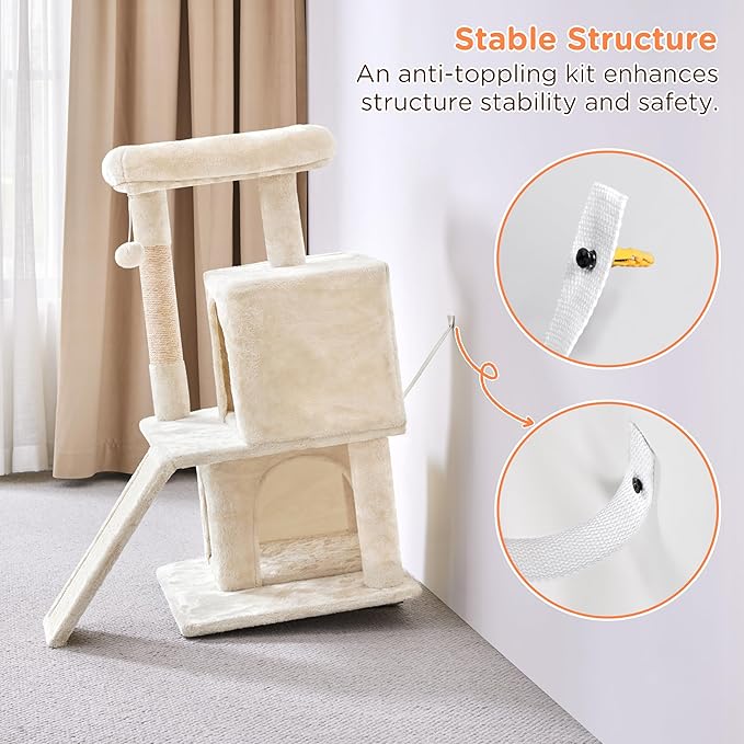 Yaheetech Cat Tree for Indoor Pets, 36in Tower Condo w/Extra Large Perch, Scratching Posts, Board, Dangling Ball, Play Structure for Kittens & Adult Cats, Beige