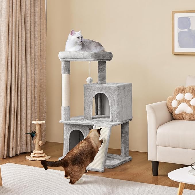 Yaheetech 42in Cat Tree Tower with Scratching Posts, Plush Condo, Ramp & Perch, Multi-Level Climber for Indoor Cats & Kittens, Light Gray