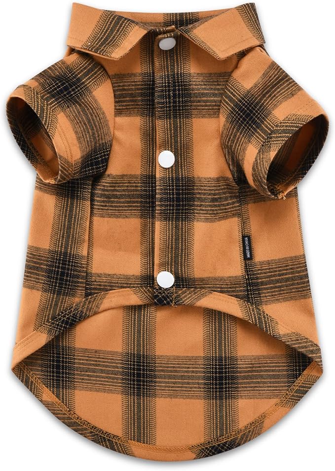 Koneseve Dog Shirt Plaid Dog Clothes for Small Dogs Boy Girl Cat Clothes Soft Puppy Outfit Adorable Pet T-Shirts Kitten Grid Costume Apparel Thanksgiving Christmas Clothing (Yellow; M/Medium)