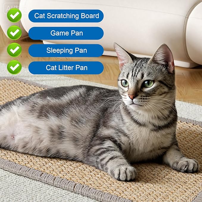 4 PCS Carpet Cat Scratching Mat Sisal, 15.7 x 7.8 inch Natural Sisal Cat Scratching Mat with Adhesive Hook Loop Tape for Indoor Protect Couch and Carpets