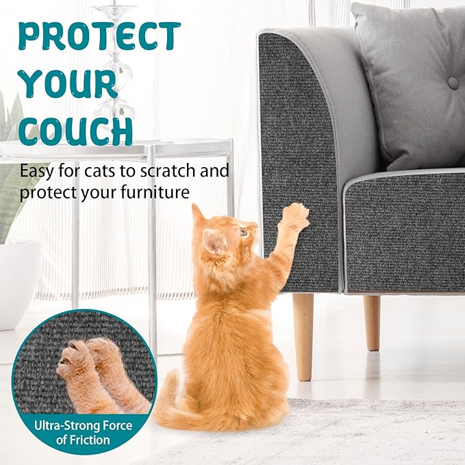 Climbing Cat Scratcher Mat Trimmable Cat Scratching Post Carpet 118’’x15.8’’ Self Adhesive Carpet Mat Pad Replacement for Cat Tree Shelves Post Couch Wall Furniture Steps DIY Protector (Dark Gray)