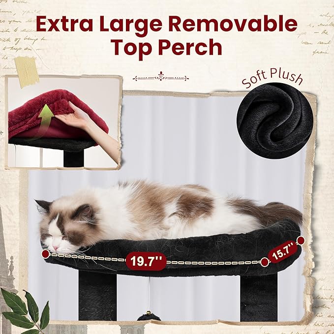 Gothic Cat Tree, Cat Tower for Large Cats with 2 Big Platforms, 2 Baskets, condo and Toys, 63" Cat Scratching Posts for Indoor Cats, Black and red GCT020BR