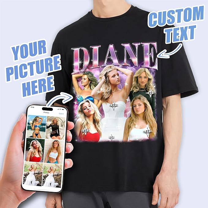 Tehg & Tuhg Custom T Shirts with Picture, Vintage Bootleg Rap Tee, Boyfriend Girlfriend, Unique Gift for Birthday Anniversary