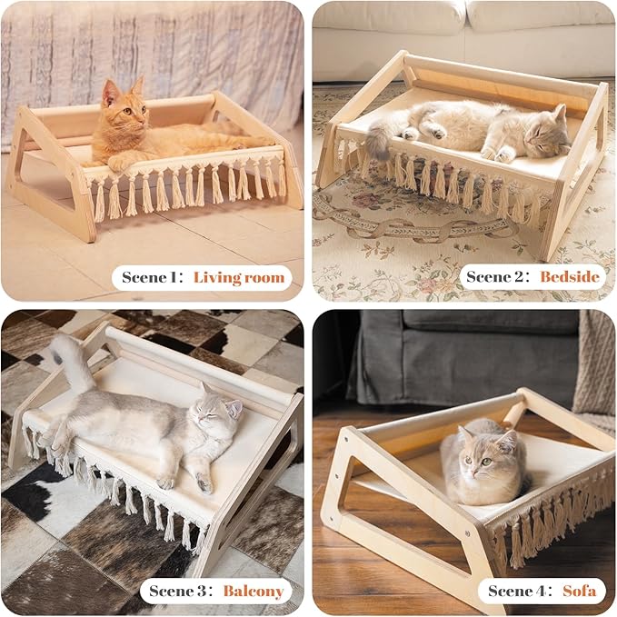 CHEERHOME PETS Cat Hammock Bed with Removable Washable Cover, Pet Couch Sofa for Indoor Cats Elevated Kitty Lounge Chair Suitable for Puppy, Wooden Cat Furniture(Large)