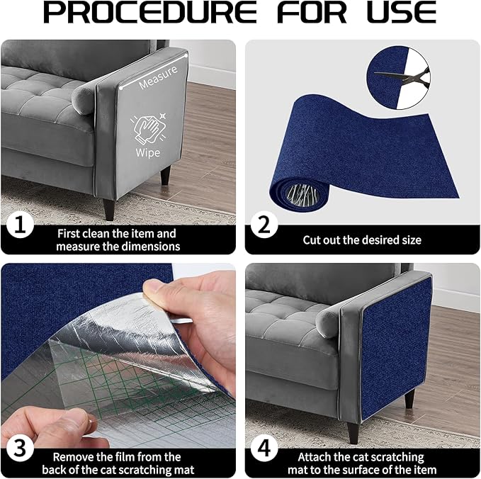 2 Pcs Total 78.8"x15.8" Cat Scratch Mat, Cat Scratch Couch Furniture Protector, Trimmable Self-Adhesive Cats Scratch Pads, DIY Cat Scratcher for Wall Protector and Covering Cat Tower (Blue)