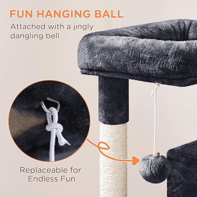 Yaheetech Cat Tree for Indoor Pets, 36in Tower Condo w/Extra Large Perch, Scratching Posts, Board, Dangling Ball, Play Structure for Kittens & Adult Cats, Graphite Gray