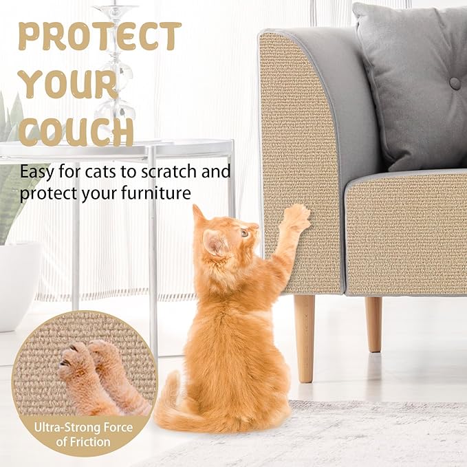 Climbing Cat Scratcher Mat Trimmable Cat Scratching Post Carpet 157.4’’x15.8’’ Self Adhesive Carpet Mat Pad Replacement for Cat Tree Shelves Post Couch Wall Furniture Steps DIY Protector (Beige)