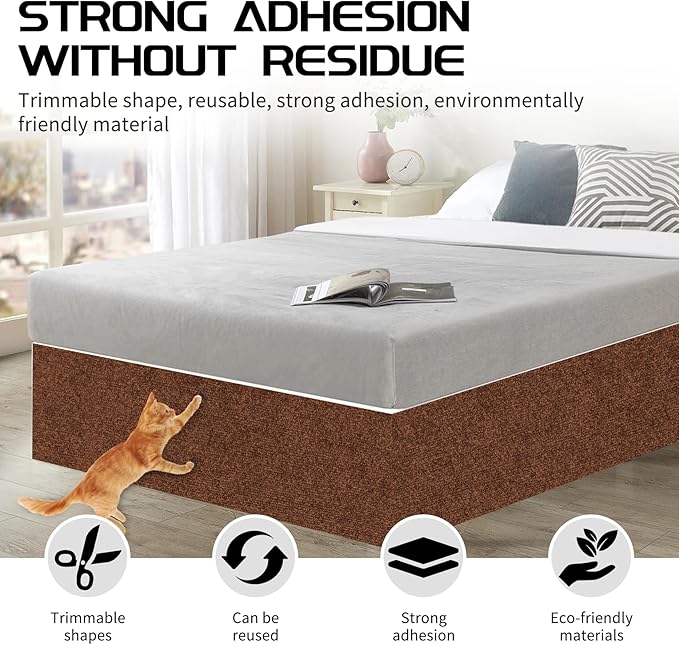 2 Pcs 39.4"x15.8" Cat Scratch Mat, Cat Scratch Couch Furniture Protector, Trimmable Self-Adhesive Cats Scratch Pads, DIY Cat Scratcher for Wall Protector and Covering Cat Tower (Brown)