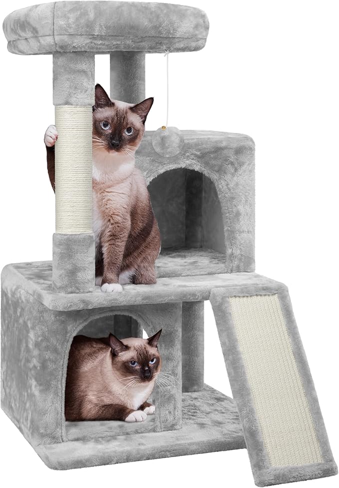 Yaheetech Cat Tree for Indoor Pets, 36in Tower Condo w/Extra Large Perch, Scratching Posts, Board, Dangling Ball, Play Structure for Kittens & Adult Cats, Light Gray