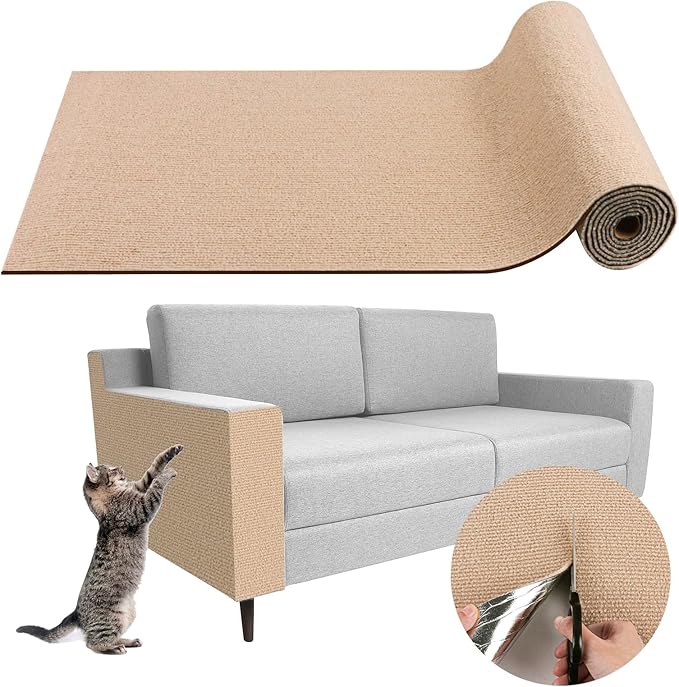 Climbing Cat Scratcher Mat Trimmable Cat Scratching Post Carpet 118’’x15.8’’ Self Adhesive Carpet Mat Pad Replacement for Cat Tree Shelves Post Couch Wall Furniture Steps DIY Protector (Beige)