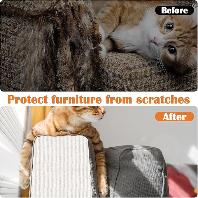 Cat Scratch Furniture Protector - 78.7" x 17" Trimmable Self-Adhesive Cats Claws Scratch Pads, DIY Cat Climbing Couch Protector for Scratch Post Cat Tree Replacement Indoor (Cream White)